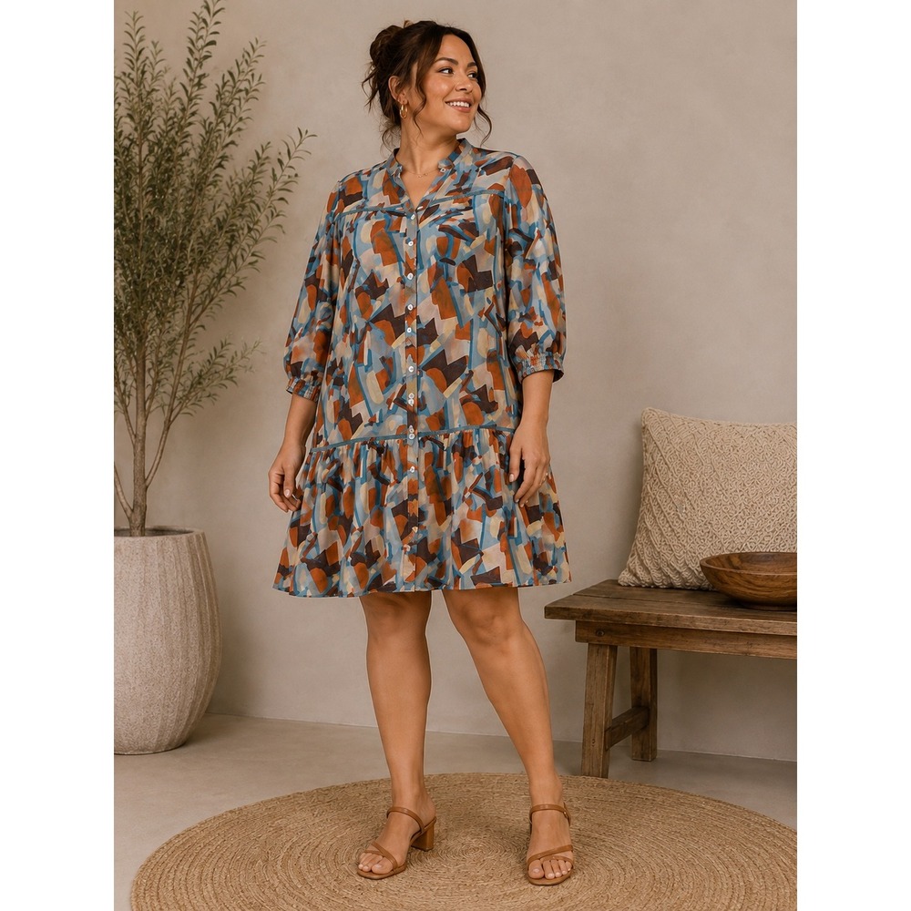 Marigold‎ Victoria Dunn Cotton Geometric Abstract Button Front Mini Dress Small